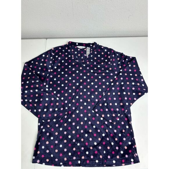 Hotel Spa Collection Polka Dot Feece Pajama Top Navy Blue Pink Size XL See Notes - Picture 1 of 11